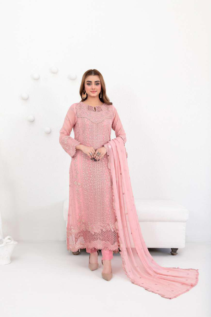 SATORI by Tawakkal Fabrics | Fancy Embroidered Chiffon 3 Piece Semi-Stitched Suit D-1