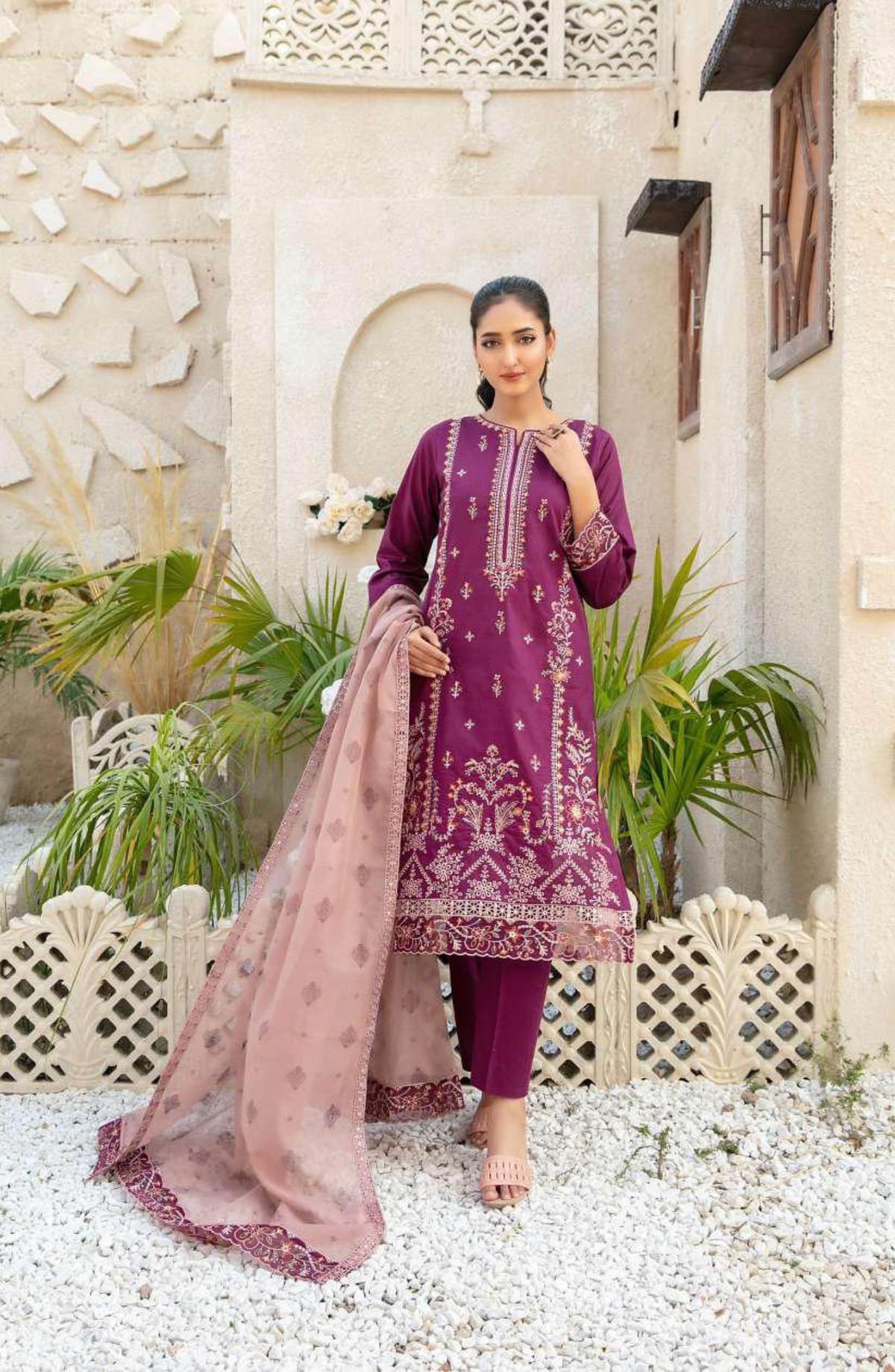 MALA by Shahid Tawakkal | Fancy Embroidered Lawn 3 Piece Unstitched Suit D-1