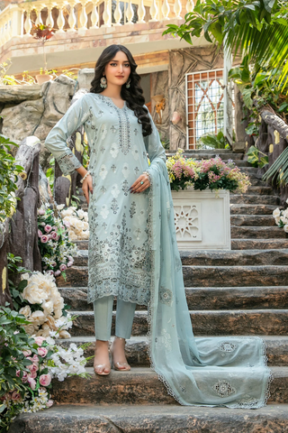 Zindagi by Tawakkal | Embroidered Broshia Lawn 3 Piece Unstitched Suit D-1