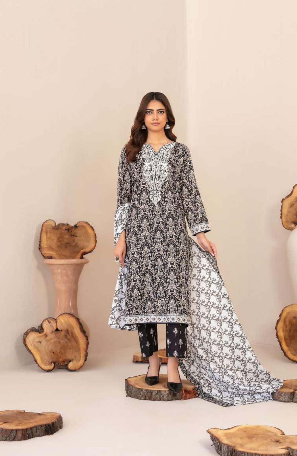 TYLA by Tawakkal Fabrics | Gala Embroidered Rotary Printed Lawn 3 Piece Unstitched Suit D-1