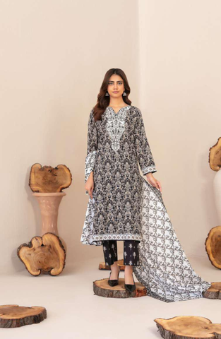 TYLA by Tawakkal Fabrics | Gala Embroidered Rotary Printed Lawn 3 Piece Unstitched Suit D-1