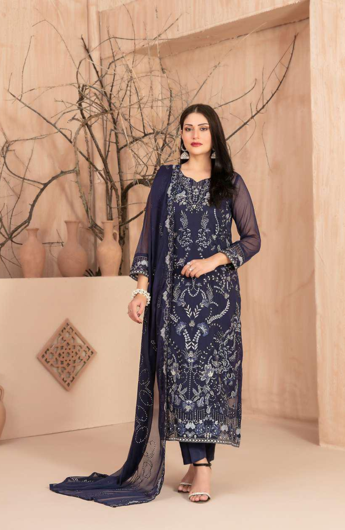 Afsanay by Tawakkal Fabrics | Fancy Embroidered Chiffon 3 Piece Unstitched Suit D-1