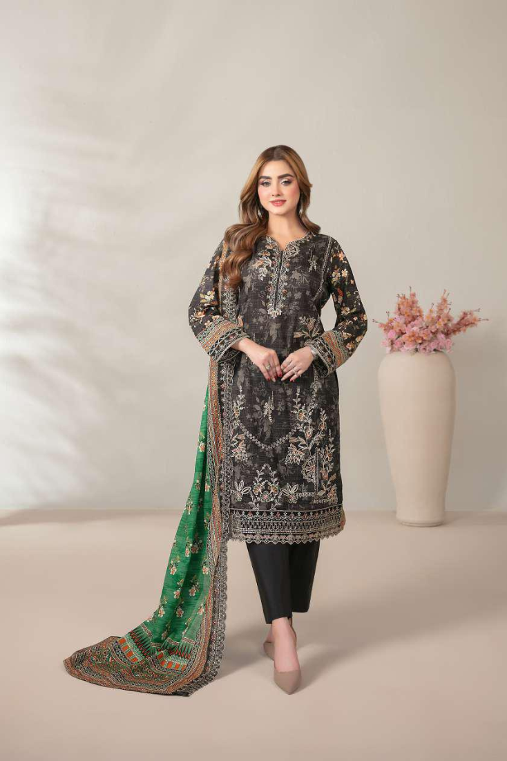 Mamora by Tawakkal Fabrics | Embroidered Digital Printed Lawn 3 Piece Unstitched Suit D-1