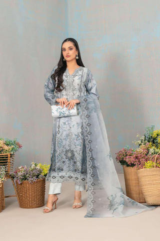 SHIRIN by Tawakkal Fabrics | Fancy Heavy Embroidered Organza 3 Piece Suit with Clutch D-6