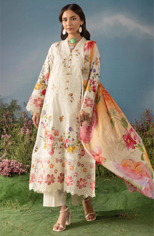 Luxury Embroidered Lawn Unstitched 3 Piece Suit Butterfly by Riaz Arts D-1