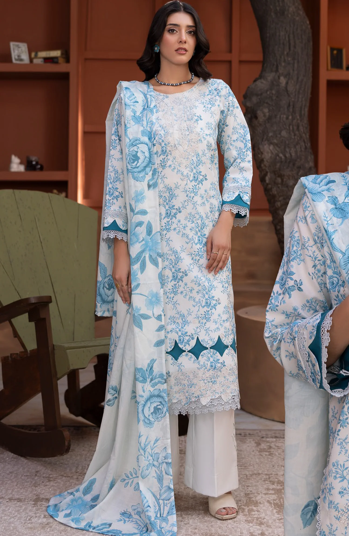 Sanam Saeed Premium | Embroidered Lawn 3 Piece Unstitched Suit D-1