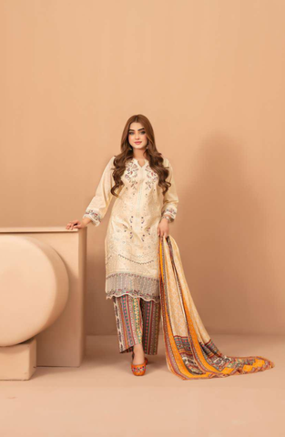 Lillia by Shahid Tawakkal | Fancy Embroidered Lawn 3 Piece Unstitched Suit D-1