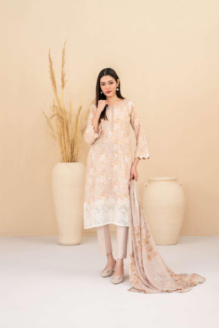 Eshanah by Tawakkal Fabrics | Embroidered Digital Printed Cross Slub Lawn 3 Piece Unstitched Suit D-10