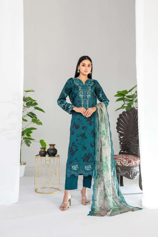 Teyana by Tawakkal Fabrics | Embroidered Digital Printed Lawn 3 Piece Unstitched Suit D-4