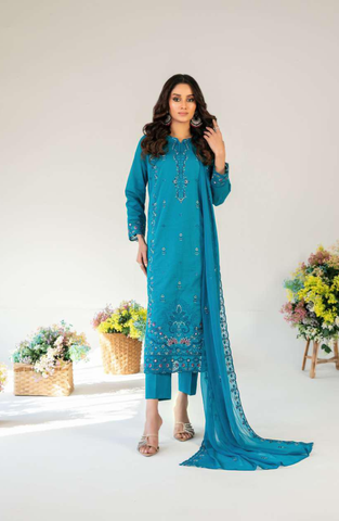 Amberea by Tawakkal Fabrics | Fancy Embroidered Lawn 3 Piece Unstitched Suit D-1