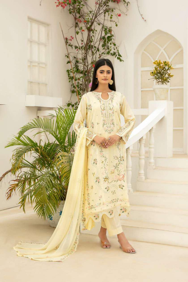 Elisol by Tawakkal Fabrics | Fancy Embroidered Slub Lawn 3 Piece Semi-Stitched Suit D-7
