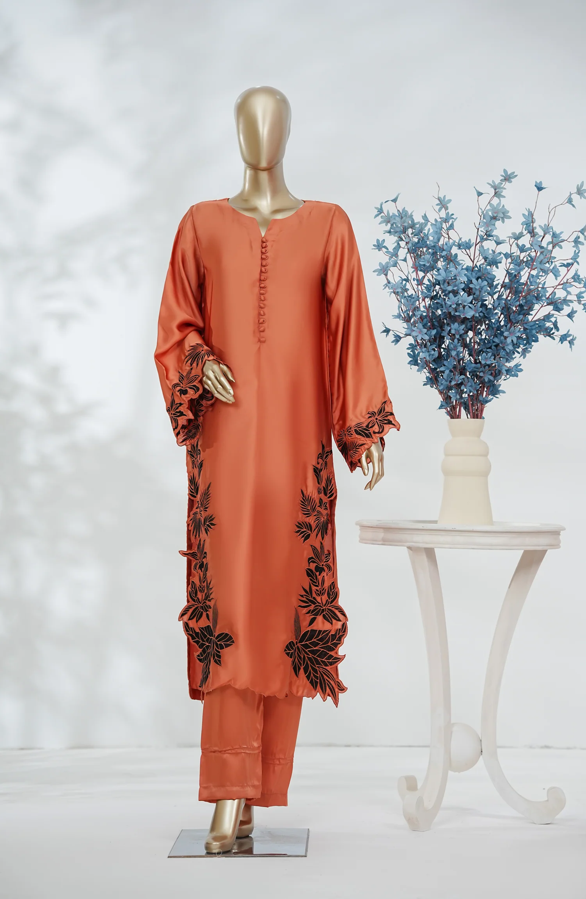Kiara Luxe Silk | Embroidered Shamooz Silk 2 Piece Stitched Suit D-1