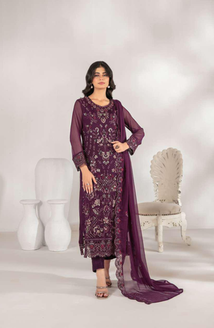 ZARISSA by Tawakkal | Fancy Embroidered Chiffon 3 Piece Semi-Stitched Suit D-1