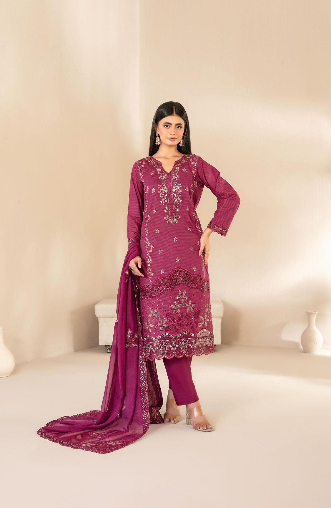 Selma by Shahid Tawakkal | Fancy Embroidered 3 Piece Unstitched Lawn Suit D-1