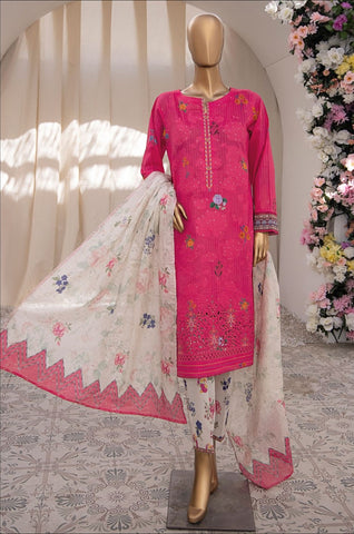 Nayab Vol 02 by HZ Textile Emb Lawn Unstitched 3 Piece  -08 Hot Pink - Summer Collection