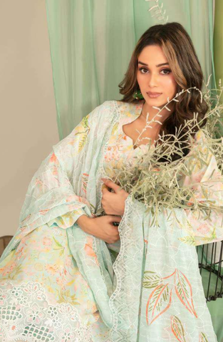 Sionya by Tawakkal Fabrics | Embroidered Digital Cross Slub Lawn 3 Piece Unstitched Suit D-8