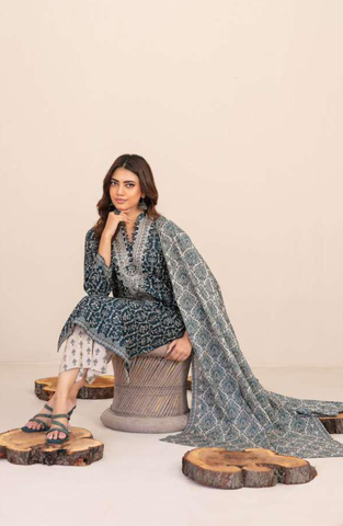 TYLA by Tawakkal Fabrics | Gala Embroidered Rotary Printed Lawn 3 Piece Unstitched Suit D-10