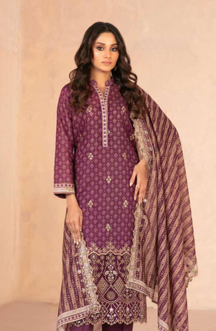 DAALIYA by Shahid Tawakkal | Embroidered Digital Printed Chamki Lawn 3 Piece Unstitched Suit D-9