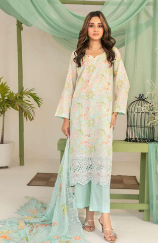 Sionya by Tawakkal Fabrics | Embroidered Digital Cross Slub Lawn 3 Piece Unstitched Suit D-8