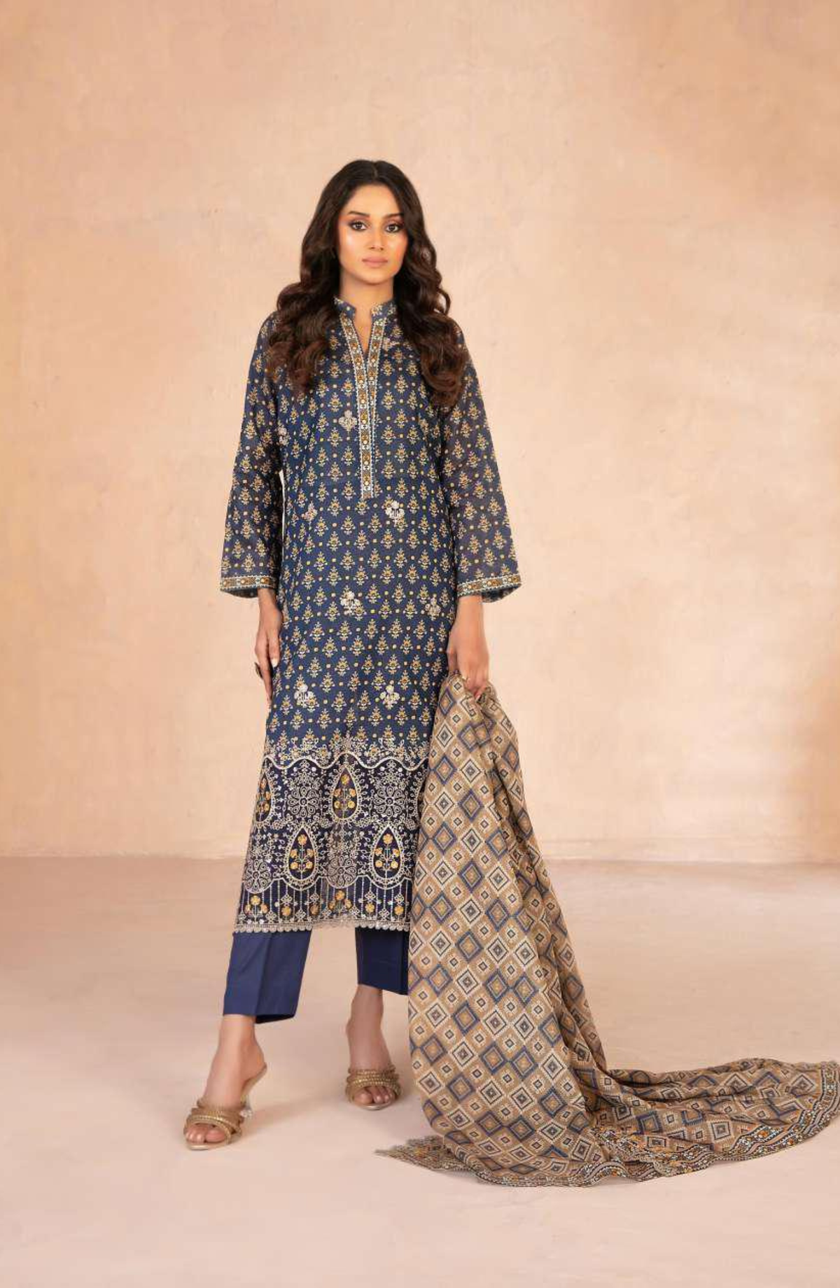 DAALIYA by Shahid Tawakkal | Embroidered Digital Printed Chamki Lawn 3 Piece Unstitched Suit D-10
