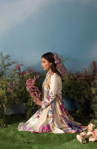 Luxury Embroidered Lawn Unstitched 3 Piece Suit Butterfly by Riaz Arts D-6