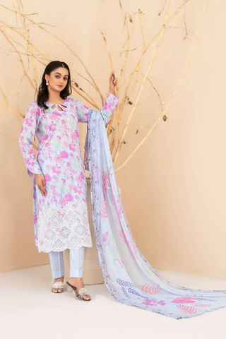 Eshanah by Tawakkal Fabrics | Embroidered Digital Printed Cross Slub Lawn 3 Piece Unstitched Suit D-7