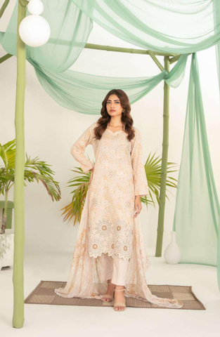 Sionya by Tawakkal Fabrics | Embroidered Digital Cross Slub Lawn 3 Piece Unstitched Suit D-9