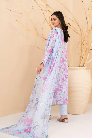 Eshanah by Tawakkal Fabrics | Embroidered Digital Printed Cross Slub Lawn 3 Piece Unstitched Suit D-7
