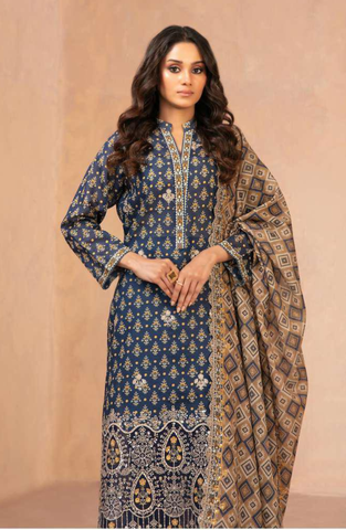DAALIYA by Shahid Tawakkal | Embroidered Digital Printed Chamki Lawn 3 Piece Unstitched Suit D-10