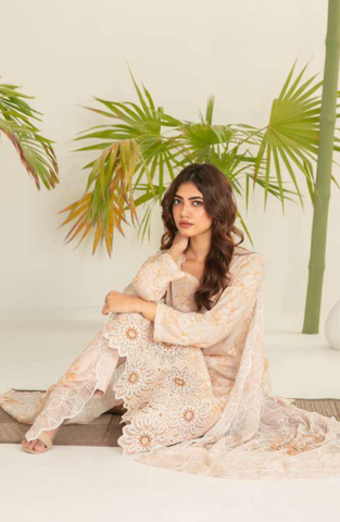 Sionya by Tawakkal Fabrics | Embroidered Digital Cross Slub Lawn 3 Piece Unstitched Suit D-9
