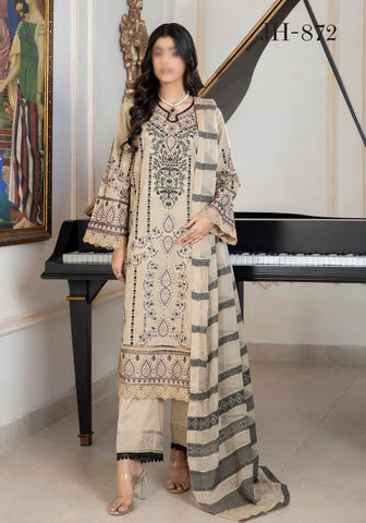 SHAB O ROZ EMB JACQUARD LAWN UN STITCHED 3 PCS JOHRA 872