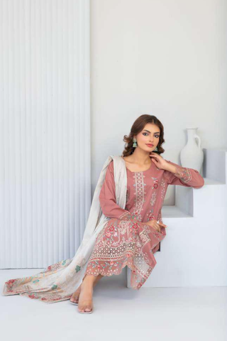 Abdar by Tawakkal | Embroidered Lawn 3 Piece Unstitched Suit D-9