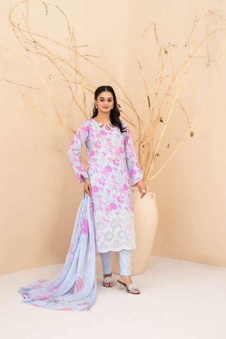 Eshanah by Tawakkal Fabrics | Embroidered Digital Printed Cross Slub Lawn 3 Piece Unstitched Suit D-7