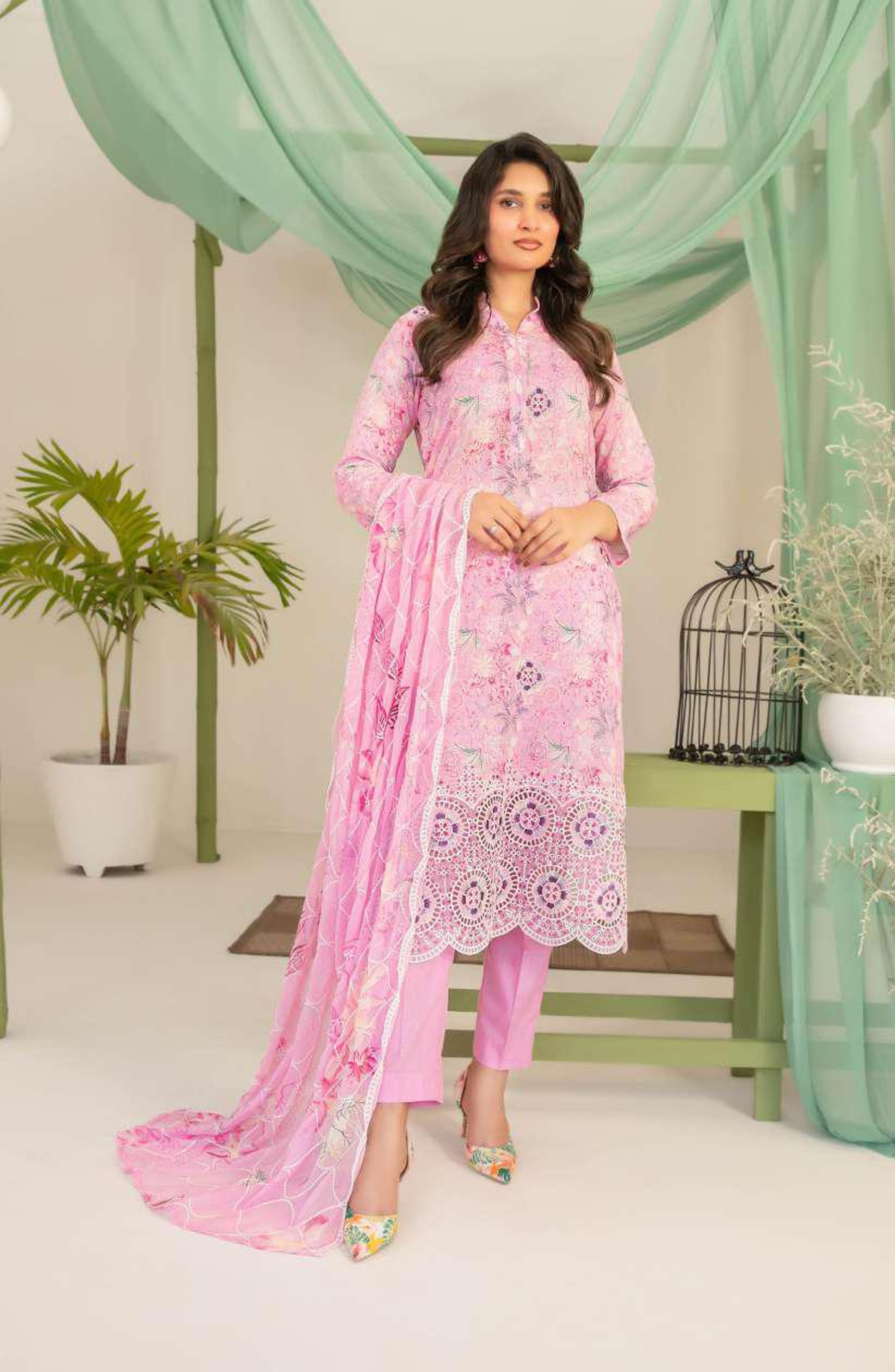 Sionya by Tawakkal Fabrics | Embroidered Digital Cross Slub Lawn 3 Piece Unstitched Suit D-10