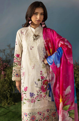 Luxury Embroidered Lawn Unstitched 3 Piece Suit Butterfly by Riaz Arts D-7