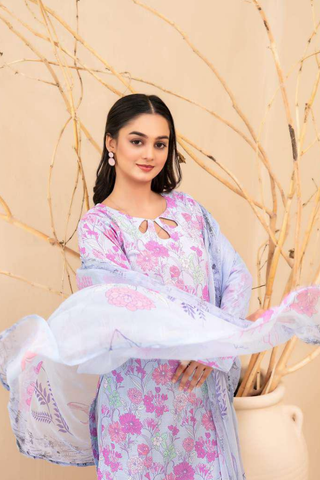 Eshanah by Tawakkal Fabrics | Embroidered Digital Printed Cross Slub Lawn 3 Piece Unstitched Suit D-7