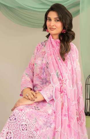 Sionya by Tawakkal Fabrics | Embroidered Digital Cross Slub Lawn 3 Piece Unstitched Suit D-10