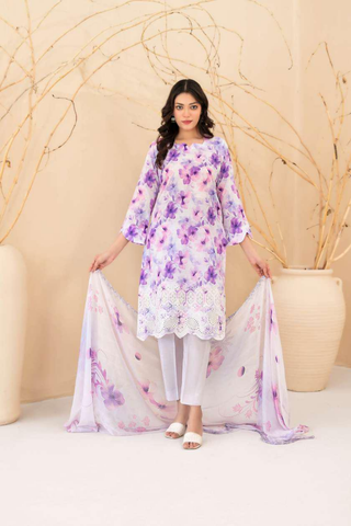 Eshanah by Tawakkal Fabrics | Embroidered Digital Printed Cross Slub Lawn 3 Piece Unstitched Suit D-8