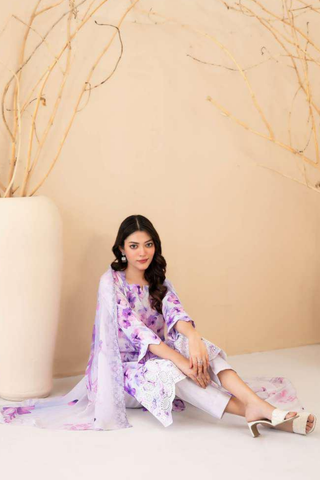 Eshanah by Tawakkal Fabrics | Embroidered Digital Printed Cross Slub Lawn 3 Piece Unstitched Suit D-8