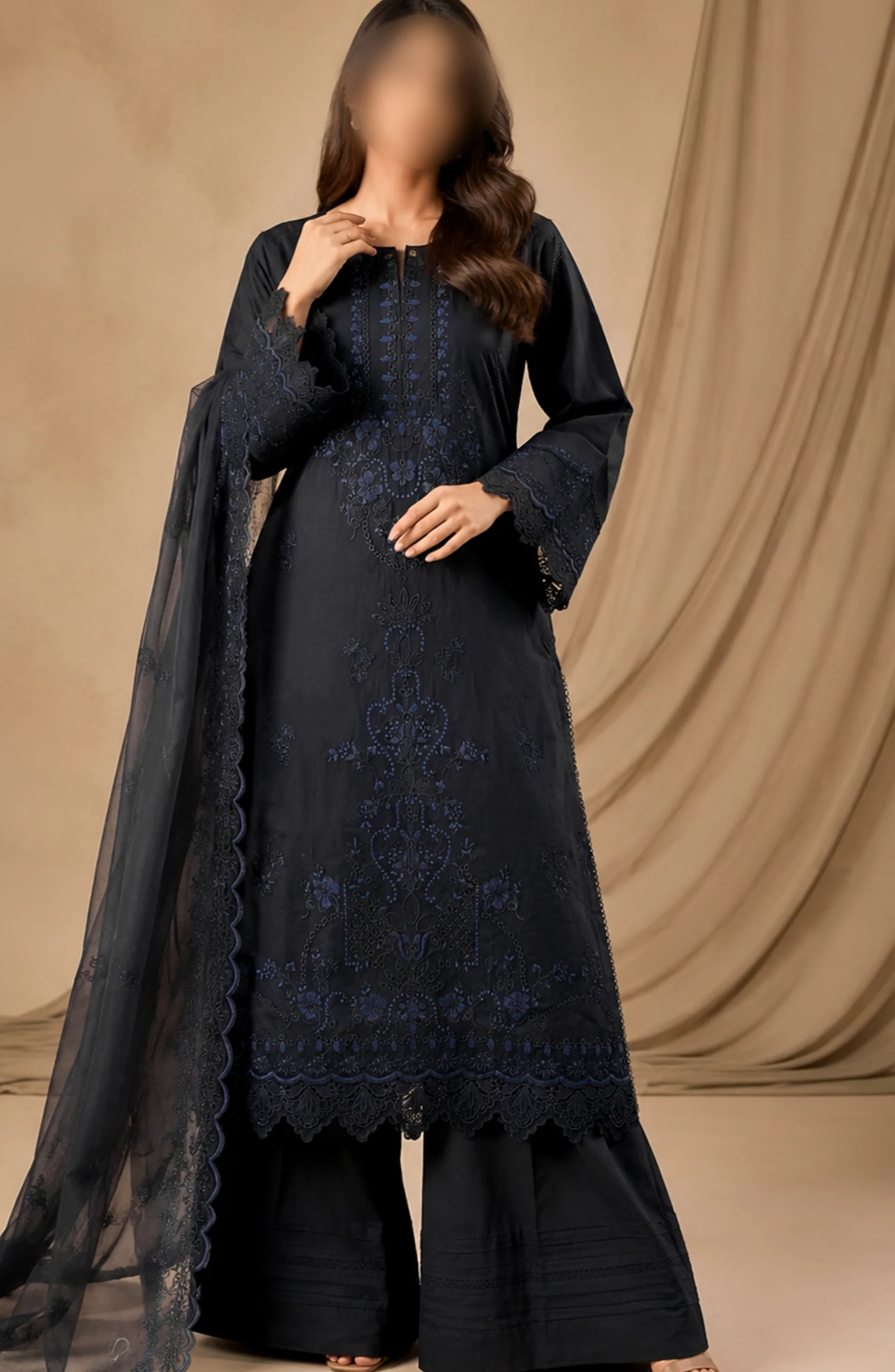 Kajal Monochrome by Amna Khadija | Embroidered Lawn 3 Piece Stitched Suit D-3
