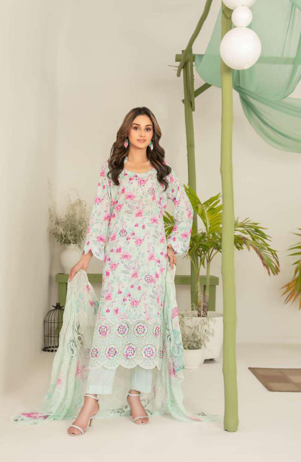 Sionya by Tawakkal Fabrics | Embroidered Digital Cross Slub Lawn 3 Piece Unstitched Suit D-11