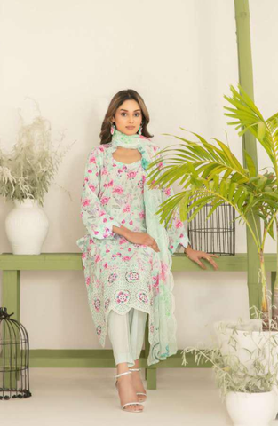 Sionya by Tawakkal Fabrics | Embroidered Digital Cross Slub Lawn 3 Piece Unstitched Suit D-11