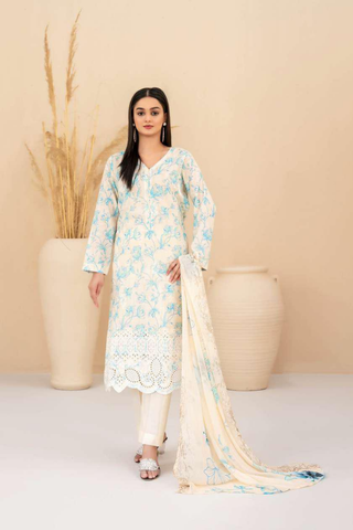 Eshanah by Tawakkal Fabrics | Embroidered Digital Printed Cross Slub Lawn 3 Piece Unstitched Suit D-9