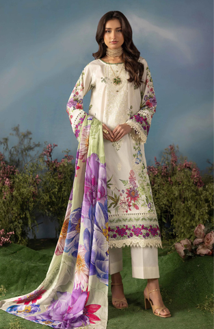 Luxury Embroidered Lawn Unstitched 3 Piece Suit Butterfly by Riaz Arts D-8