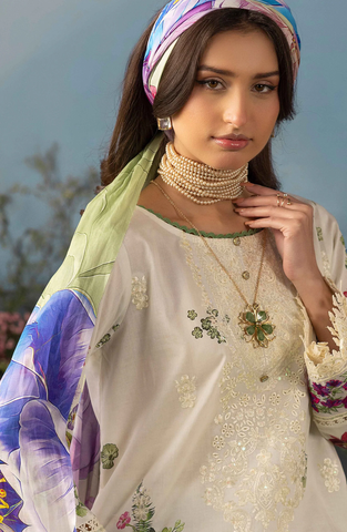 Luxury Embroidered Lawn Unstitched 3 Piece Suit Butterfly by Riaz Arts D-8