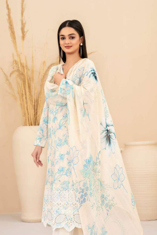 Eshanah by Tawakkal Fabrics | Embroidered Digital Printed Cross Slub Lawn 3 Piece Unstitched Suit D-9