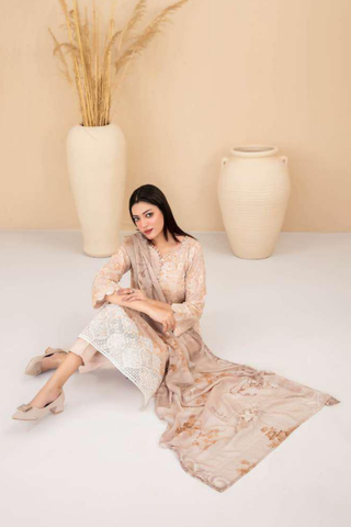 Eshanah by Tawakkal Fabrics | Embroidered Digital Printed Cross Slub Lawn 3 Piece Unstitched Suit D-10