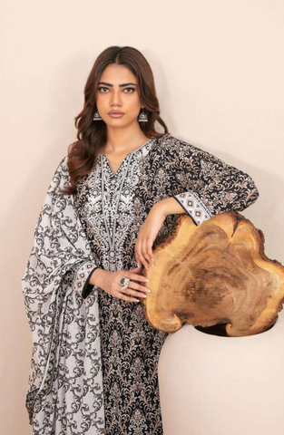 TYLA by Tawakkal Fabrics | Gala Embroidered Rotary Printed Lawn 3 Piece Unstitched Suit D-1