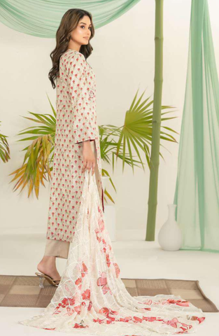 Sionya by Tawakkal Fabrics | Embroidered Digital Cross Slub Lawn 3 Piece Unstitched Suit D-1