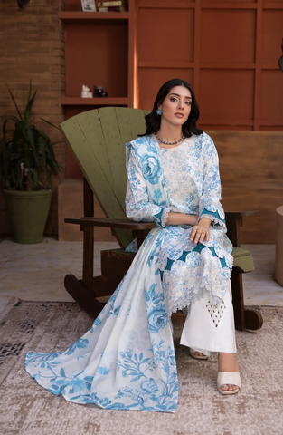 Sanam Saeed Premium | Embroidered Lawn 3 Piece Unstitched Suit D-1